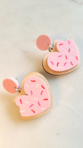 Cookie Heart Dangle Earrings Valentine's Day