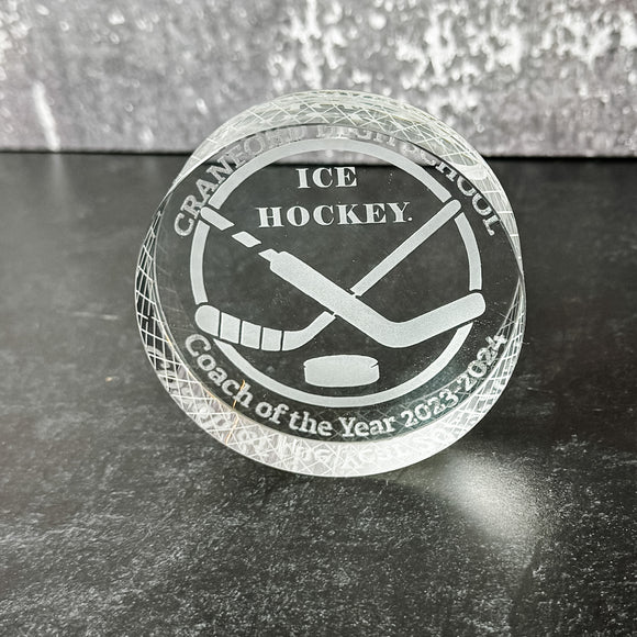 Hockey Puck Glass Coach or Player Award