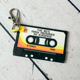 Retro Cassette Tape Keychain, "The 80's Many Memories No Evidence". Funny 80s Keychain Bag Tag