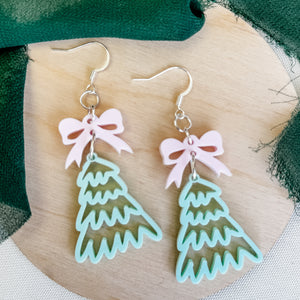 Coquette Christmas Tree and Bow Earrings